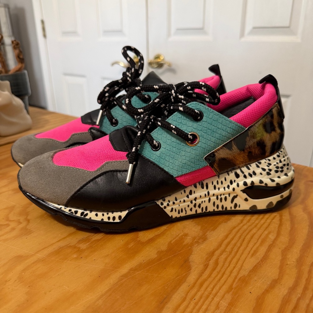 Steve Madden Cliff Sneakers Pink Turquoise Leopard Gray Bright Multi Women’s 10M